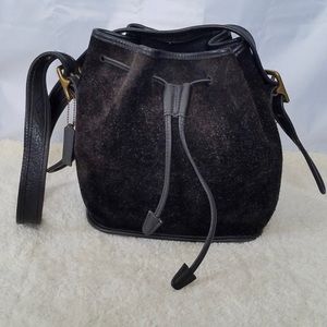 Vintage Coach Black Leather Drawstring Bucket Bag